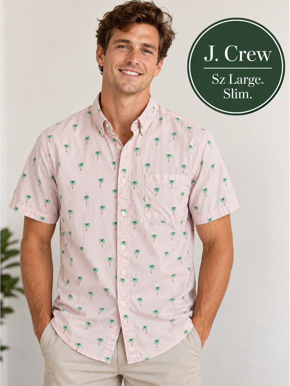 J.Crew Slim | L | Flex Washed Palm Tree Shirt